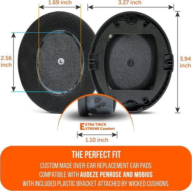 Alt view image 3 of 5 - WC Freeze Penrose - Hybrid Fabric Cooling Gel Replacement Earpads for Audeze Penrose & Mobius, Made by Wicked Cushions, Improved Durability, Thickness and Sound Isolation | Black Camo