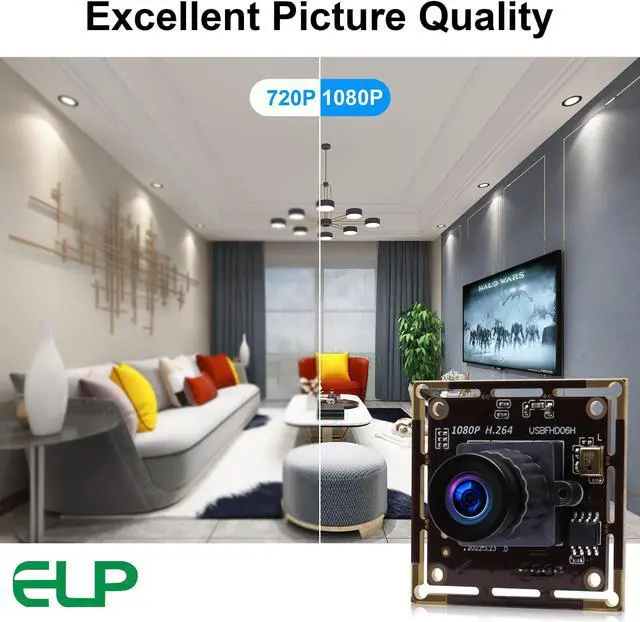Alt view image 3 of 4 - ELP USB Camera Low Light 2MP 1080P Sony IMX323 Sensor USB Camera Module with Microphone,2.1mm Wide Angle Lens Embedded Webcam Board,0.01Lux H.264 High Speed Industrial USB Computer Camera for Laptop