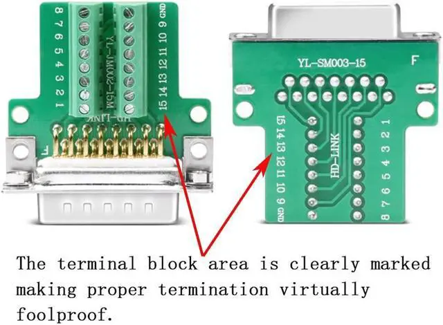 Alt view image 4 of 5 - ANMBEST 10PCS DB15 Solderless Connector, RS232 D-SUB Serial to 15-pin Port 16mm Thinner Terminal Female Adapter Breakout Board with Case Long Bolts Nuts