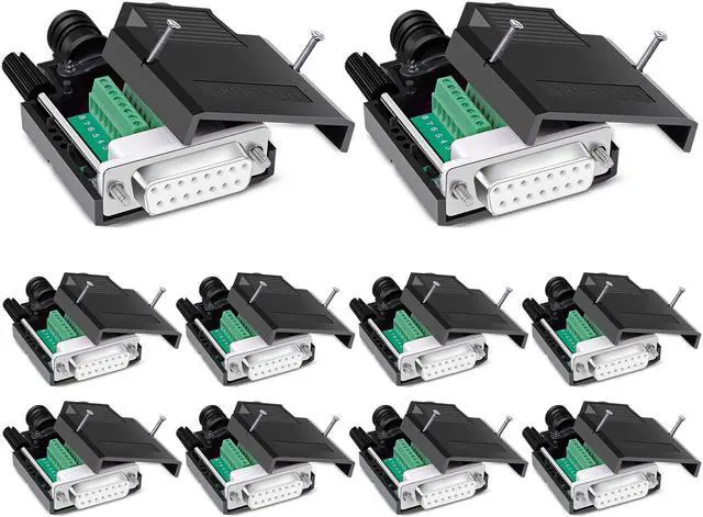 Main image of ANMBEST 10PCS DB15 Solderless Connector, RS232 D-SUB Serial to 15-pin Port 16mm Thinner Terminal Female Adapter Breakout Board with Case Long Bolts Nuts