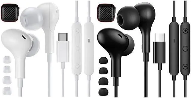 Main image of USB C Headphones Wired Earbuds with Microphone Volume Control HiFi Stereo for iPad Pro Samsung Google Pixel Oneplus Sony - Black + White