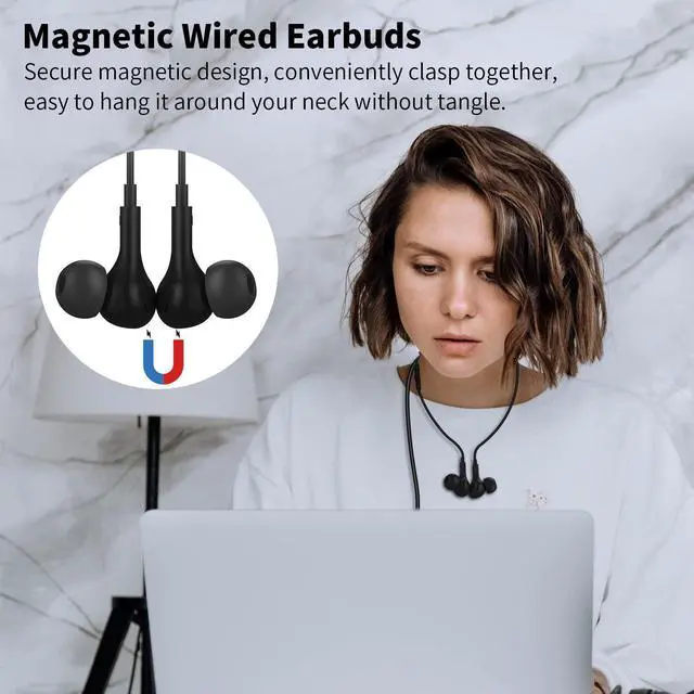 Alt view image 4 of 5 - USB C Headphones Wired Earbuds with Microphone Volume Control HiFi Stereo for iPad Pro Samsung Google Pixel Oneplus Sony - Black + White