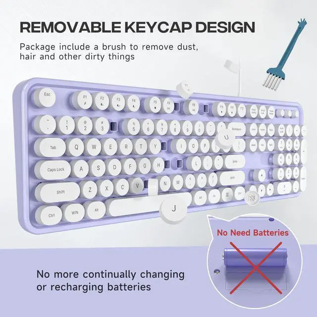 Alt view image 3 of 5 - Atelus Computer Keyboard Wired, Plug Play USB Keyboard with Large Number Pad, Caps Indicators, Foldable Stands, Full Size Keyboard for Windows PC Laptop (Purple-White)