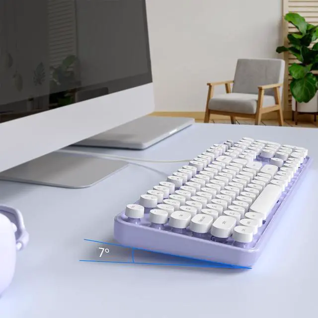 Alt view image 5 of 5 - Atelus Computer Keyboard Wired, Plug Play USB Keyboard with Large Number Pad, Caps Indicators, Foldable Stands, Full Size Keyboard for Windows PC Laptop (Purple-White)