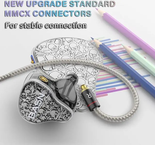 Alt view image 5 of 5 - BASN Bmaster5 in Ear Monitors, 5 Drivers Drummer Headphones with Powerful Bass, Noise Isolation IEM Earbuds with Detachable MMCX Sliver-plated OFC Cable for Musicians (Midnight Black, MMCX)