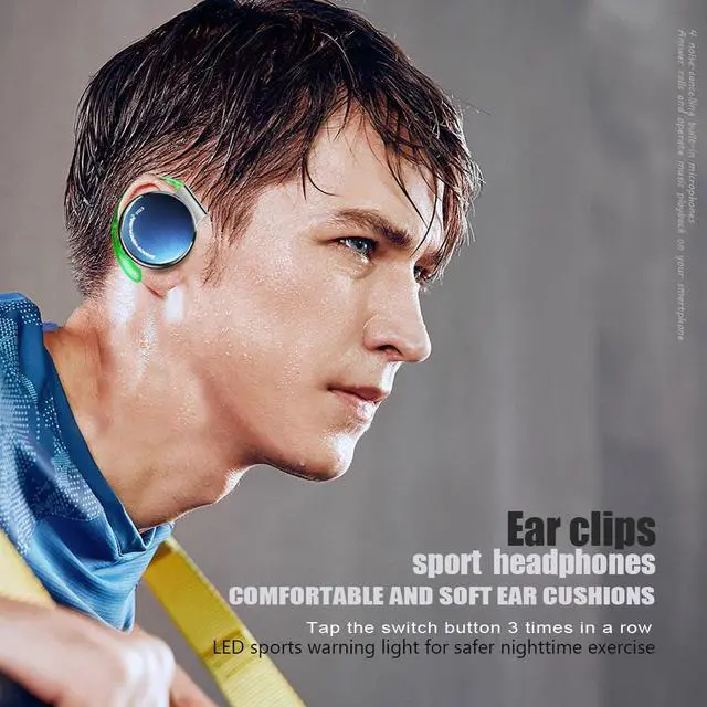 Alt view image 4 of 5 - BEVCEFCC Earhooks Sports Headphones Wireless Earbuds Bluetooth 5.3 Open Ear Headphones Clip on Earphones Open Ear Earbuds Sports Headset Clips On Earbuds Sport Workouts Fashionable Headphones (Blue)