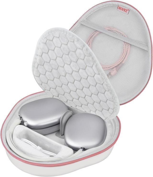 Main image of BOVKE Hard Carrying Case with Sleep Mode for Apple AirPods Max Wireless Over-Ear Headphones, AirPods Max Protective Portable Storage Bag with Mesh Pocket for Headphone Accessories, White Rosegold