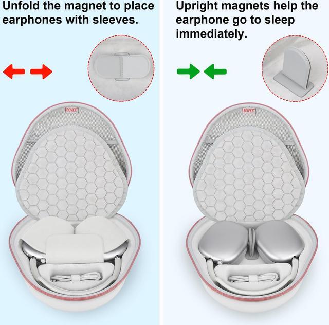 Alt view image 3 of 5 - BOVKE Hard Carrying Case with Sleep Mode for Apple AirPods Max Wireless Over-Ear Headphones, AirPods Max Protective Portable Storage Bag with Mesh Pocket for Headphone Accessories, White Rosegold
