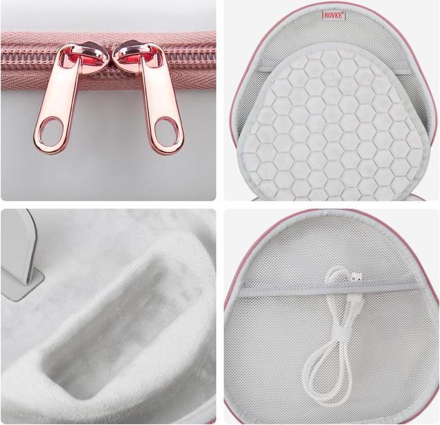 Alt view image 5 of 5 - BOVKE Hard Carrying Case with Sleep Mode for Apple AirPods Max Wireless Over-Ear Headphones, AirPods Max Protective Portable Storage Bag with Mesh Pocket for Headphone Accessories, White Rosegold