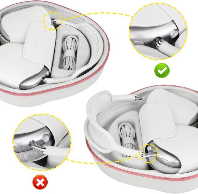 Alt view image 4 of 5 - BOVKE Hard Carrying Case with Sleep Mode for Apple AirPods Max Wireless Over-Ear Headphones, AirPods Max Protective Portable Storage Bag with Mesh Pocket for Headphone Accessories, White Rosegold