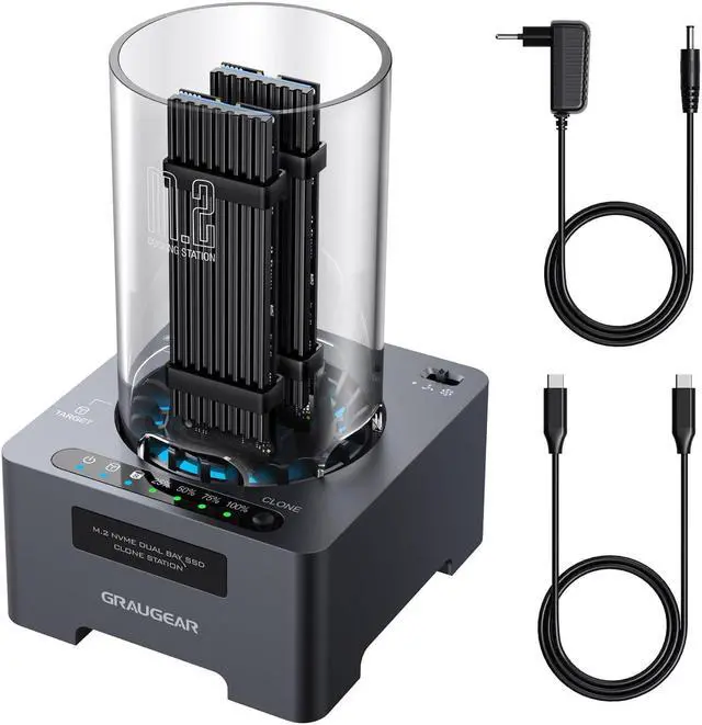 Main image of GRAUGEAR NVMe M.2 SSD Duplicator Dual-Bay Offline Clone Tool-Free, 20Gbps USB C to M.2 SSD Drive Cloner Docking Station Adapter Enclosure for M2 SSD Hard Drives M-Key