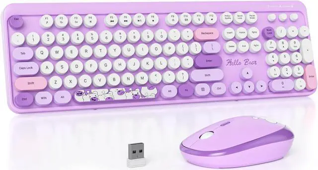 Main image of Mosptnspg 2.4G Colorful Keyboard, 104 Key Wireless Purple Customized Membrane Round keycaps Retro Typewriter Office Keyboard for PC/Mac/Laptop/Tablet/Computer Windows (Purple)