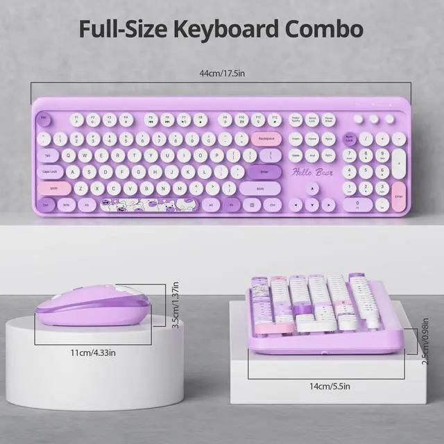 Alt view image 3 of 5 - Mosptnspg 2.4G Colorful Keyboard, 104 Key Wireless Purple Customized Membrane Round keycaps Retro Typewriter Office Keyboard for PC/Mac/Laptop/Tablet/Computer Windows (Purple)