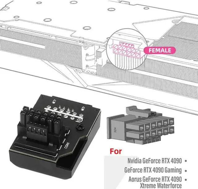 Alt view image 4 of 5 - chenyang ATX3.0 PCI-E 5.0 12VHPWR 16Pin Power Modular 90 Degree UP Angled Connector Adapter for 3080 3090TI PSU Graphics Card