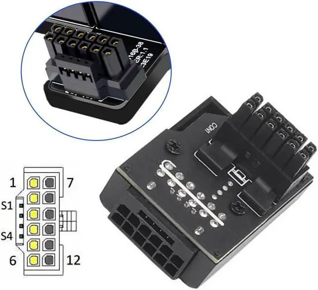 Alt view image 5 of 5 - chenyang ATX3.0 PCI-E 5.0 12VHPWR 16Pin Power Modular 90 Degree UP Angled Connector Adapter for 3080 3090TI PSU Graphics Card