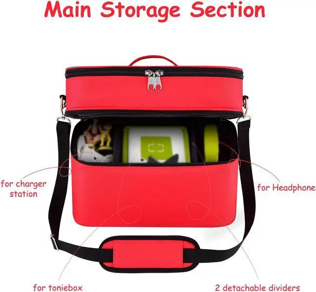 Alt view image 2 of 5 - DDgro Tonies Figures Storage Bag for Toniebox Starter Set, Home and Outdoor Carrying Case Organizer for Figurine Characters, Audio Player Box, Charger & Headphone, Bag Only (Large, Red)