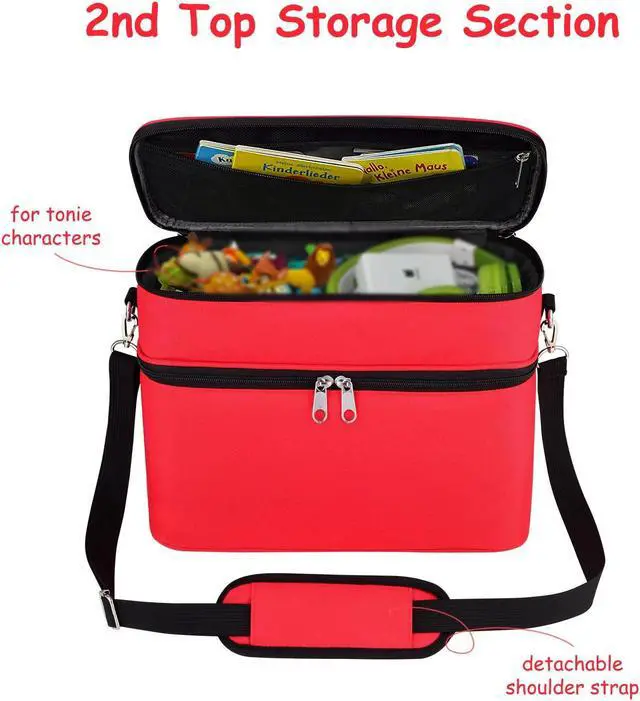 Alt view image 3 of 5 - DDgro Tonies Figures Storage Bag for Toniebox Starter Set, Home and Outdoor Carrying Case Organizer for Figurine Characters, Audio Player Box, Charger & Headphone, Bag Only (Large, Red)