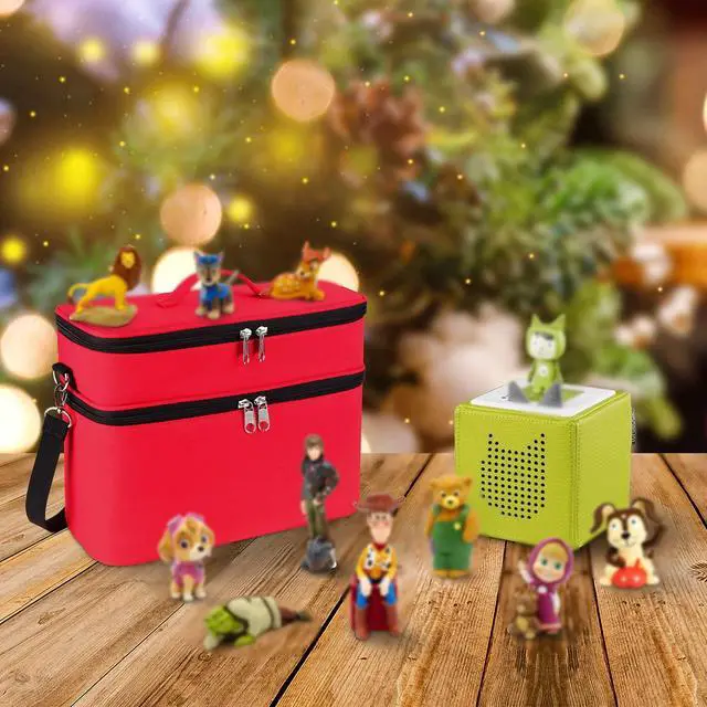 Alt view image 5 of 5 - DDgro Tonies Figures Storage Bag for Toniebox Starter Set, Home and Outdoor Carrying Case Organizer for Figurine Characters, Audio Player Box, Charger & Headphone, Bag Only (Large, Red)