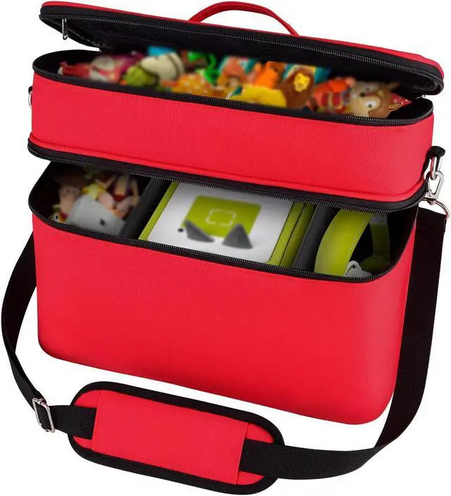 Main image of DDgro Tonies Figures Storage Bag for Toniebox Starter Set, Home and Outdoor Carrying Case Organizer for Figurine Characters, Audio Player Box, Charger & Headphone, Bag Only (Large, Red)