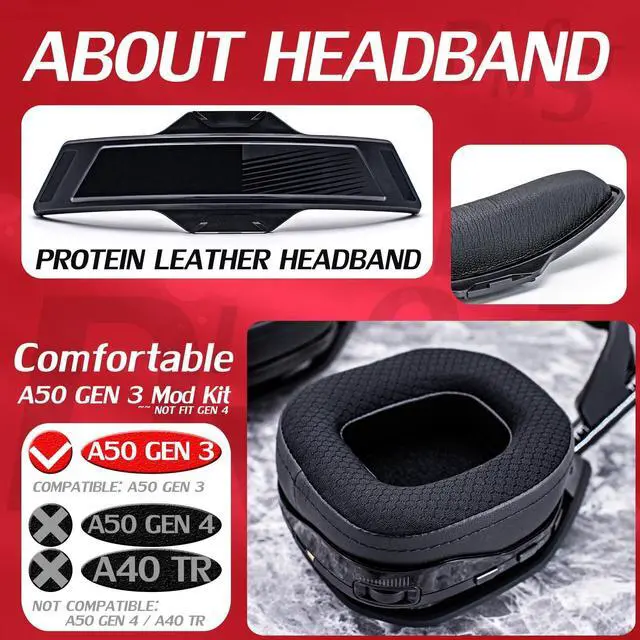 Alt view image 4 of 5 - A50 GEN 3 MOD KIT Cooling Gel Ear Pads for Astro A50 GEN 3 Headset I with Headband/Breathable Mesh by DIMOST - NOT FIT GEN 4