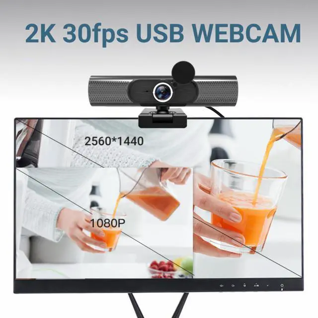 Alt view image 3 of 5 - USB Webcam, 2K 30fps Auto Focusing Webcam with HiFi Speaker, Noise Reduction Mic for Desktop Laptop Video Chat, Plug and Play
