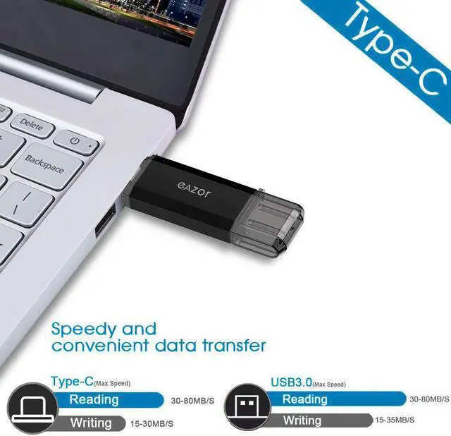 Alt view image 3 of 5 - Type C Flash Drive, 2 in 1 OTG USB C+ USB 3.0 Dual Drive Waterproof Memory Stick with Keychain Metal for Computer, MacBook,Google's Chromebook Pixel,Samsung Galaxy (TYPE-C256GB 3.0)