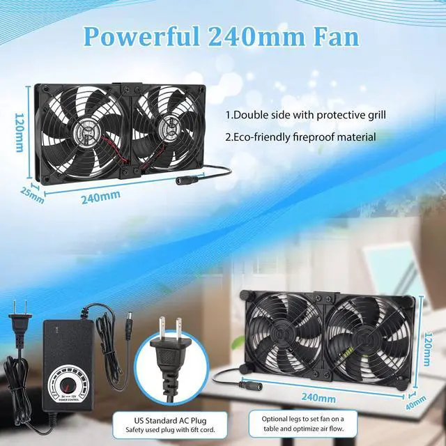 Alt view image 3 of 5 - Eiovnur Big Airflow 2 x 120mm 240mm AC 110V 120V 220V 240V Variable Speed Fan for Mining Machine Cabinet Chassis Server Workstation Cooling
