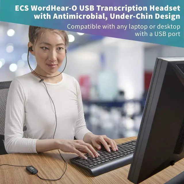 Alt view image 2 of 5 - ECS WordHear-O USB Transcription Headset with Under-Chin Design