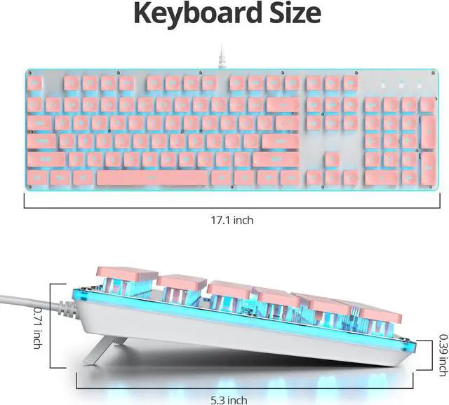 Alt view image 2 of 5 - iTastatur Typewriter Keyboard 104-key Pink Square Punk Gaming Keyboard LED Ice Blue Backlit Cute Keyboard with Wired USB Suitable for PC/Win/Mac/LaptopG1000/Pink