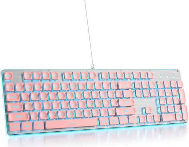 Main image of iTastatur Typewriter Keyboard 104-key Pink Square Punk Gaming Keyboard LED Ice Blue Backlit Cute Keyboard with Wired USB Suitable for PC/Win/Mac/LaptopG1000/Pink