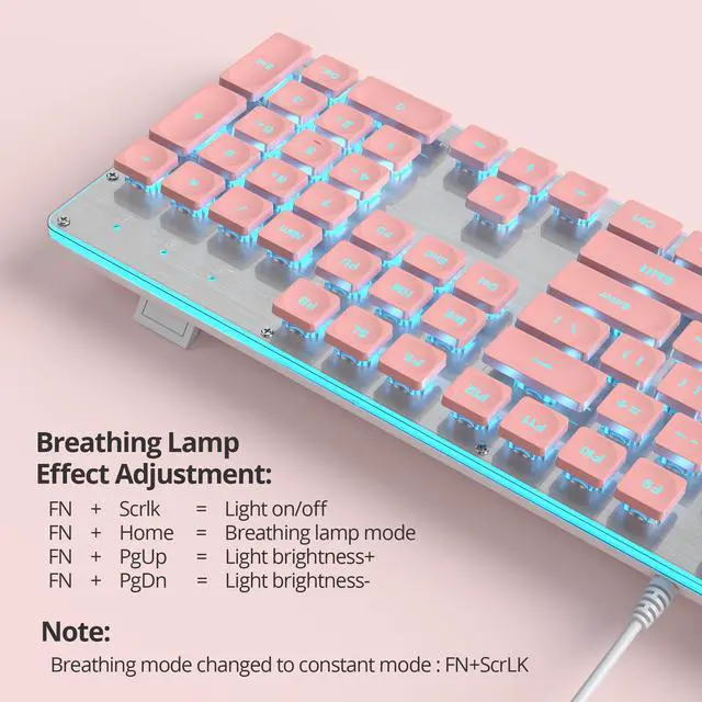 Alt view image 5 of 5 - iTastatur Typewriter Keyboard 104-key Pink Square Punk Gaming Keyboard LED Ice Blue Backlit Cute Keyboard with Wired USB Suitable for PC/Win/Mac/LaptopG1000/Pink