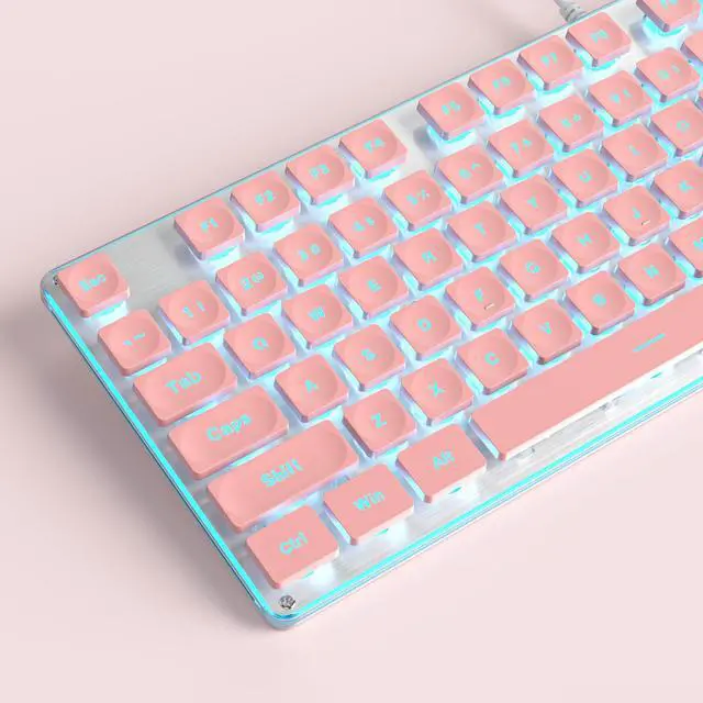Alt view image 4 of 5 - iTastatur Typewriter Keyboard 104-key Pink Square Punk Gaming Keyboard LED Ice Blue Backlit Cute Keyboard with Wired USB Suitable for PC/Win/Mac/LaptopG1000/Pink