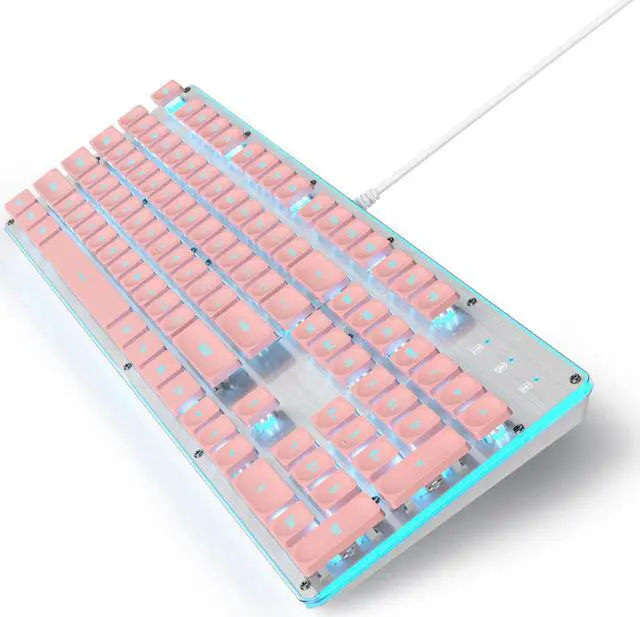 Alt view image 3 of 5 - iTastatur Typewriter Keyboard 104-key Pink Square Punk Gaming Keyboard LED Ice Blue Backlit Cute Keyboard with Wired USB Suitable for PC/Win/Mac/LaptopG1000/Pink