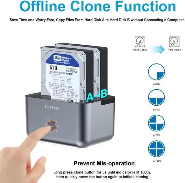 Alt view image 3 of 5 - GODO Hard Drive Docking Station to USB 3.0,Dual Bay Hard Drive Dock for SATA 2.5 / 3.5 inch HDDs/SSDs with LED Indicator ,Support Offline Clone/Duplicator