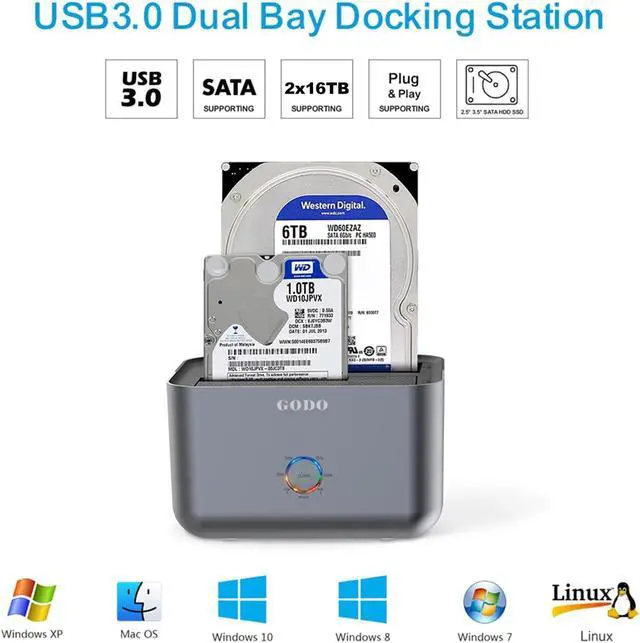 Alt view image 2 of 5 - GODO Hard Drive Docking Station to USB 3.0,Dual Bay Hard Drive Dock for SATA 2.5 / 3.5 inch HDDs/SSDs with LED Indicator ,Support Offline Clone/Duplicator