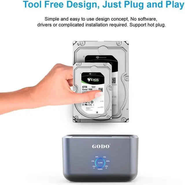 Alt view image 5 of 5 - GODO Hard Drive Docking Station to USB 3.0,Dual Bay Hard Drive Dock for SATA 2.5 / 3.5 inch HDDs/SSDs with LED Indicator ,Support Offline Clone/Duplicator