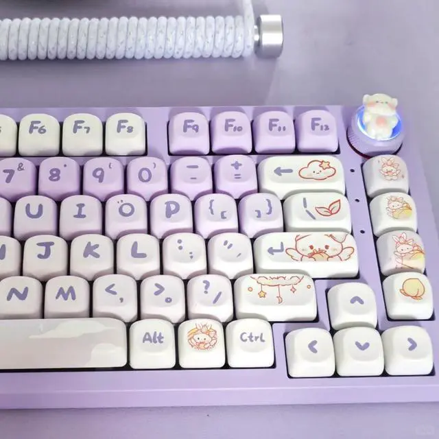 Alt view image 4 of 5 - Gliging Keycaps 142 Keys Purple Rabbit Cute MOA Profile Dye-Sublimation for Cherry MX Switches Mechanical Keyboard