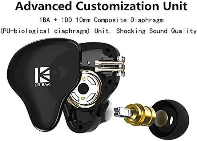 Alt view image 2 of 5 - H HIFIHEAR KBEAR KS2 in Ear Headphone, IEM 1BA 1DD Stereo in Ear Earphone, HiFi Over Ear Earbud Headset Noise Cancelling Hybrid Earphone with Removable Cable for Running Walking (with mic, KS2 Dark)