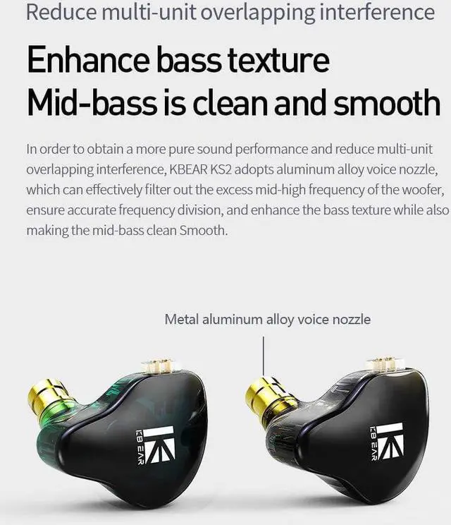 Alt view image 3 of 5 - H HIFIHEAR KBEAR KS2 in Ear Headphone, IEM 1BA 1DD Stereo in Ear Earphone, HiFi Over Ear Earbud Headset Noise Cancelling Hybrid Earphone with Removable Cable for Running Walking (with mic, KS2 Dark)