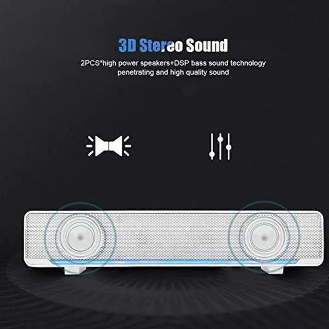 Alt view image 2 of 5 - Speaker, Mini Speaker, USB Speaker PC Stereo Lightweight Wired LED Soundbar Speaker, Soundbar Soundbox, 3.5mm Audio Jack Compatible with PC Computer Tablet TV for Office Home Home Theater