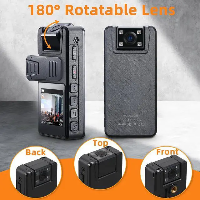 Alt view image 4 of 5 - Hoestr 59GB Body Camera, 3000mAh Body Cam with IR Night Vision, 1296P Camcorder Ideal for Civilians Hikers Cyclists