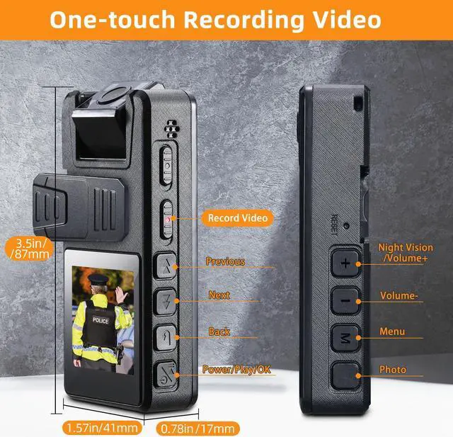 Alt view image 5 of 5 - Hoestr 59GB Body Camera, 3000mAh Body Cam with IR Night Vision, 1296P Camcorder Ideal for Civilians Hikers Cyclists