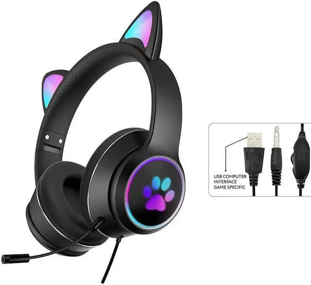 Alt view image 2 of 5 - HONUTIGE Gaming Headset Cat Ear Headphone with RGB LED Light Microphone Stereo Sound Glowing Over-Ear Gaming Headsets for Kids and Adult