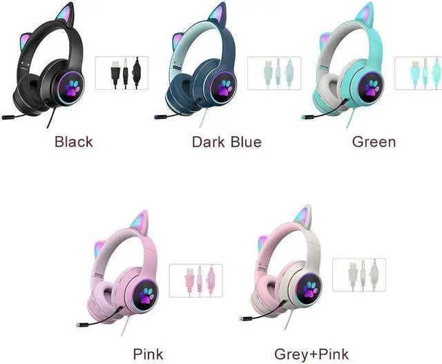 Alt view image 4 of 5 - HONUTIGE Gaming Headset Cat Ear Headphone with RGB LED Light Microphone Stereo Sound Glowing Over-Ear Gaming Headsets for Kids and Adult