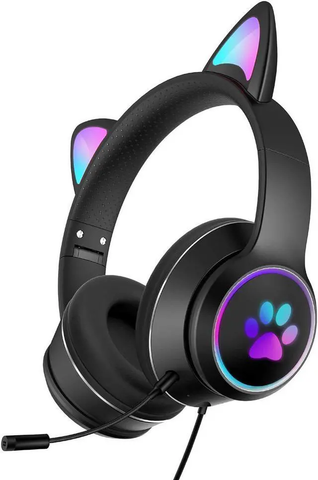 Main image of HONUTIGE Gaming Headset Cat Ear Headphone with RGB LED Light Microphone Stereo Sound Glowing Over-Ear Gaming Headsets for Kids and Adult