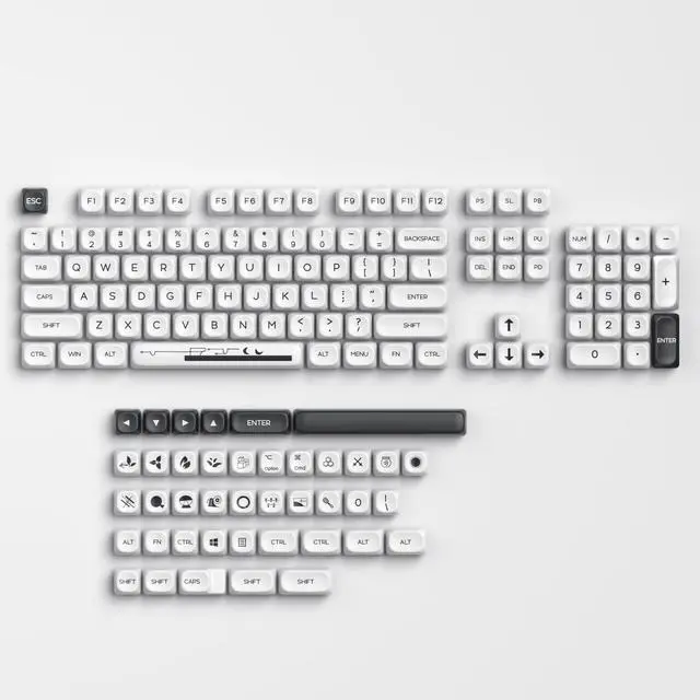 Alt view image 2 of 5 - iRoboosta White PBT Dye Sublimation Keycaps MOA Keycaps, 145 Keys Custom Key caps, Minimalist Key Cap Set for US Layout Cherry MX Swithes Mechanical Keyboard (White & Black)