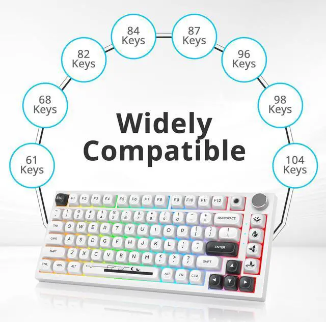Alt view image 5 of 5 - iRoboosta White PBT Dye Sublimation Keycaps MOA Keycaps, 145 Keys Custom Key caps, Minimalist Key Cap Set for US Layout Cherry MX Swithes Mechanical Keyboard (White & Black)