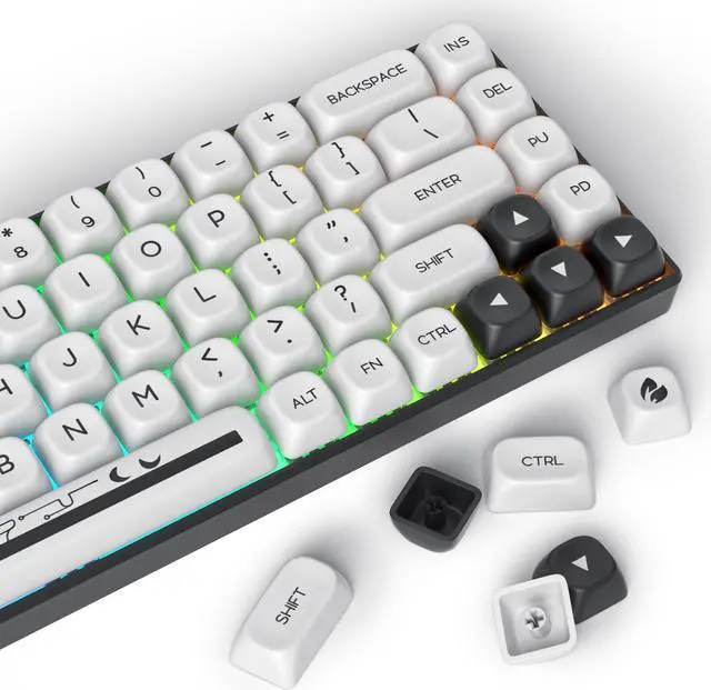 Alt view image 4 of 5 - iRoboosta White PBT Dye Sublimation Keycaps MOA Keycaps, 145 Keys Custom Key caps, Minimalist Key Cap Set for US Layout Cherry MX Swithes Mechanical Keyboard (White & Black)