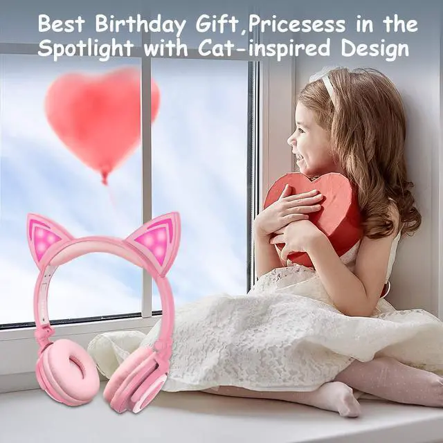 Alt view image 4 of 5 - isightguard Kids Headphones, Wired Headphones On Ear, Cat Ear Headphones with LED for Girls, 3.5mm Audio Jack for Cell Phone (Peach)