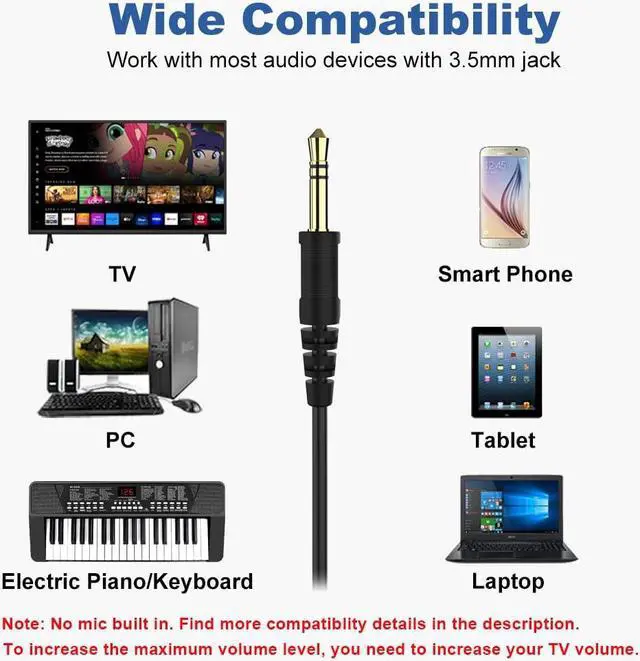 Alt view image 5 of 5 - Joysico 19.5Ft / 6M Long Cord Over Ear Headphones with Volume Control, 16Ft Long Cord in-Ear Earbuds with Mic and Volume Control Bundle, Spring Coil Wire, Extension Cable, 3.5mm AUX, for TV PC Laptop